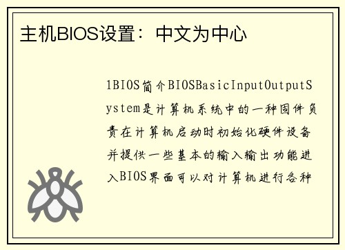 主机BIOS设置：中文为中心